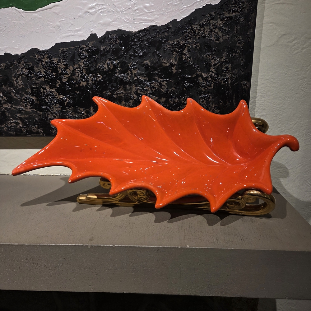 MCM Holly Leaf Ceramic Sleigh Bowl